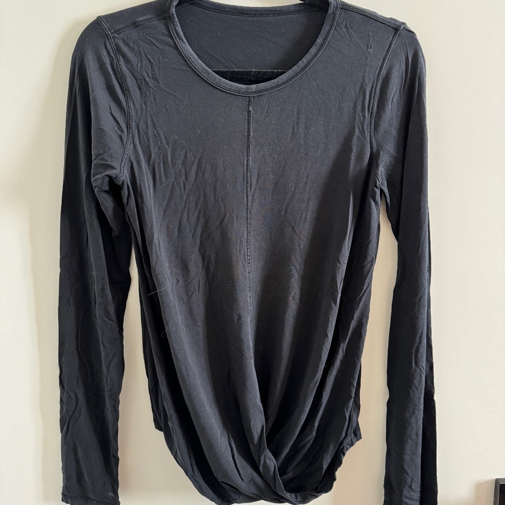 Lululemon Black Silk Blend Long Sleeve Drape Front Shirt Size 6